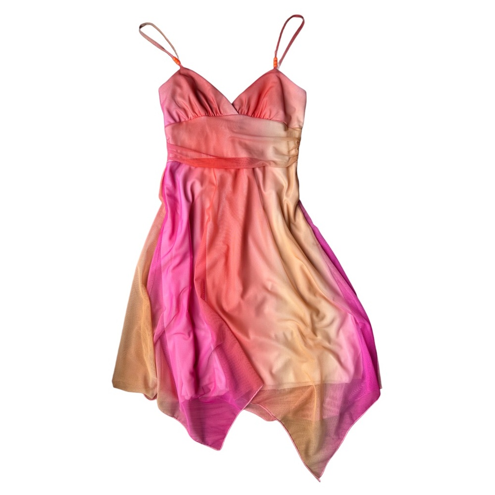 Sunset Ombre Handkerchief Hem Fit and Flare Dress - Pink Peach